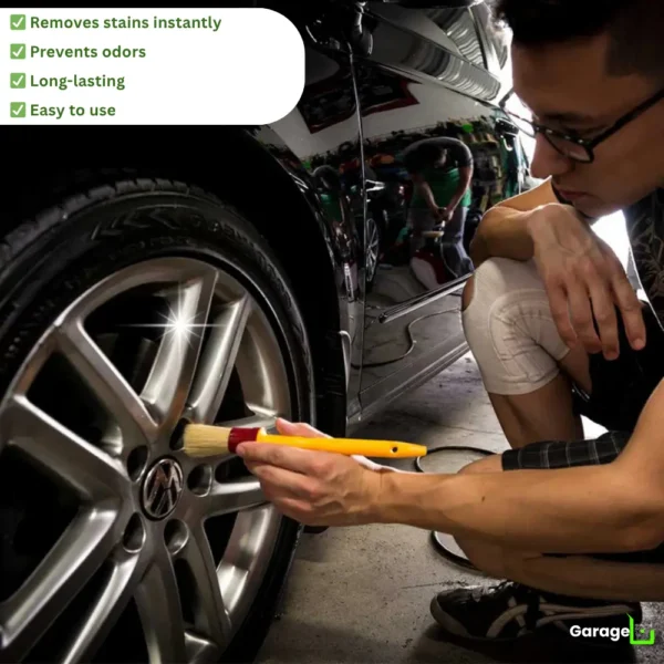 Premium soft boar's hair bristles that are gentle on delicate surfaces, making it perfect for cleaning sensitive areas. Designed to clean a variety of surfaces, including vents, cupholders, cracks, lug nuts, calipers, and more. Has a lightweight, scratch-resistant handle and ferrule, ensuring long-lasting use and the ability to reach narrow corners.