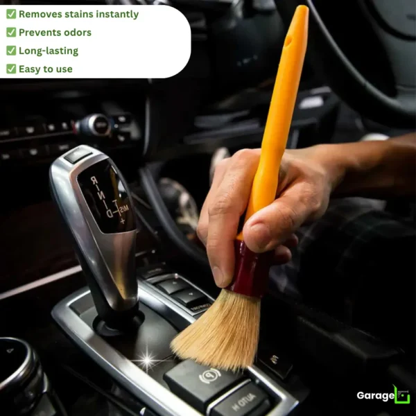 Premium soft boar's hair bristles that are gentle on delicate surfaces, making it perfect for cleaning sensitive areas. Designed to clean a variety of surfaces, including vents, cupholders, cracks, lug nuts, calipers, and more. Has a lightweight, scratch-resistant handle and ferrule, ensuring long-lasting use and the ability to reach narrow corners.