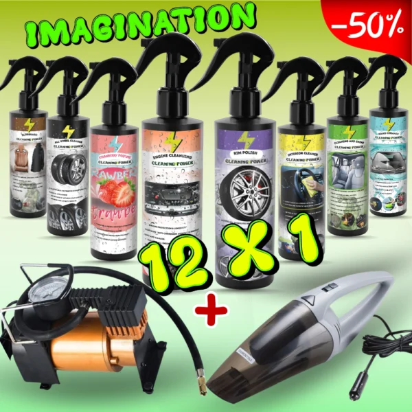12-in-1 CAR CLEANING KIT plus vacuum cleaner  COMPRESSOR