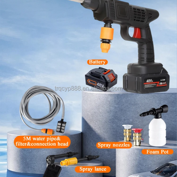 High Pressure Portable Car Washer Cordless Electric Cleaning Machine Long Endurance Lithium Battery Washer Tools Kit Cleaner Gun
